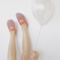 Apricot Sherbet: Women's Crochet Mary Jane Slipper Socks